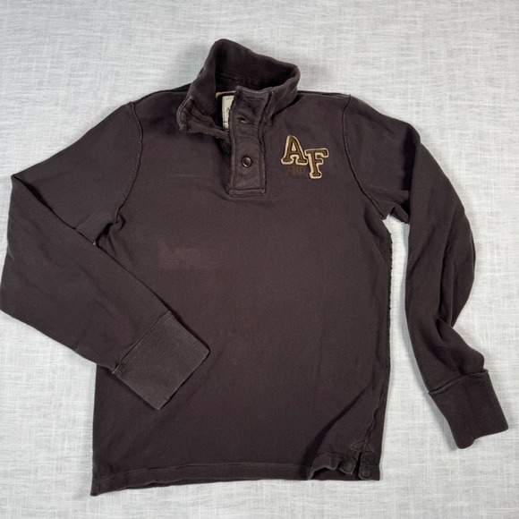 Y2K Abercrombie Fitch Men L Brown AF Logo Sweater Long Sleeve Grunge Faded VTG - Picture 4 of 14